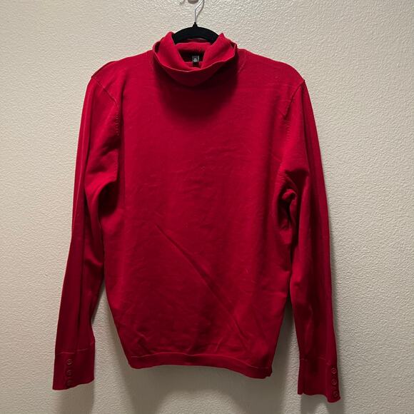 Talbots Sweater Red Knit Cotton Stretch Turtle Neck Long Sleeve Pullover Sz XL - Picture 2 of 7